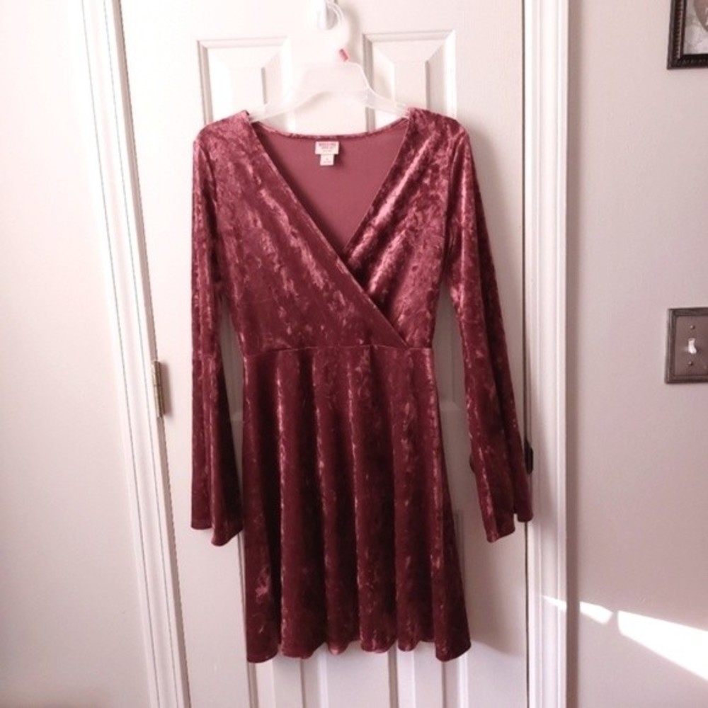 Mossimo - Red Velvet Skater Winter Dress w/ Bell Sleeves